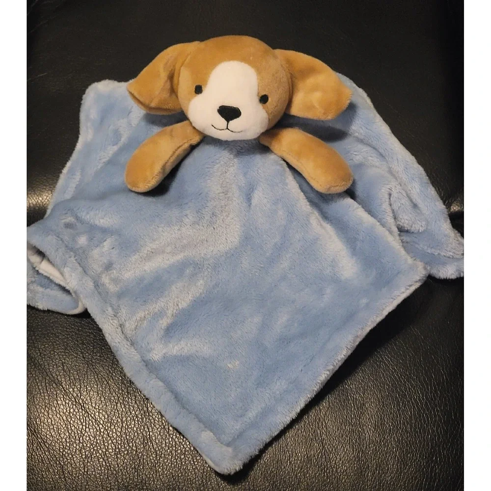 Carter's Brown Puppy Dog Blue Security Blanket Super Soft Plush Baby Lovey EUC